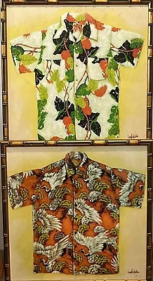 Vintage Mid Century Modern Lee Reynolds Hawaiian Framed Shirt Painting Lot Of 2 • $350