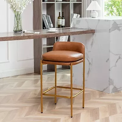 Modern Mid-Back Counter Height Barstool Camel Brown Faux Leather - WOVENBYRD • $51.99