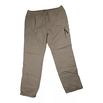 Falls Creek Mens Workwear Flannel Lined Jogger Pants Beige Khaki Tie Utility L • $14.99