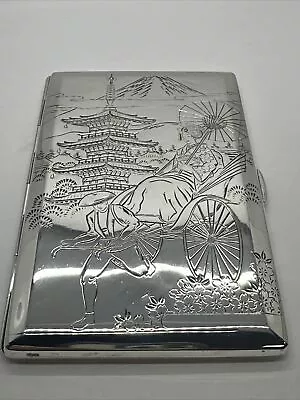 Vintage Japanese Sterling Silver 950 Cigarette Case Engraved/Diamond Cut 145.5g • $249.99