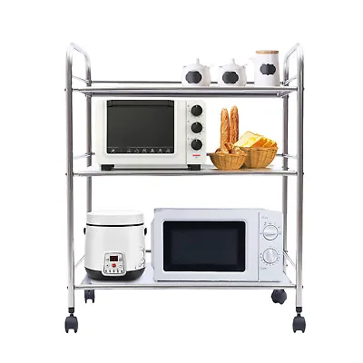 3 Tiers Shelf Kitchen Cart Stainless Steel With 4 Wheels Rolling Utility Cart • $54