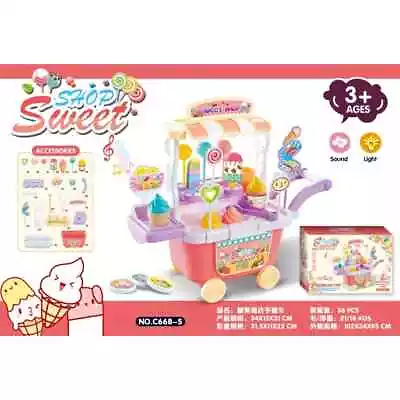 Kids Pretend Play 36pcs Sweet Shop Candy Ice Cream Cart Toy Set Light/Sound • £11.99