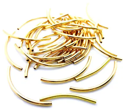Metal Curved Noodle Tube Bead 30mm - Gold - Pack Of 20 • £1.25