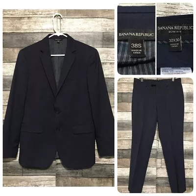 Banana Republic Slim Fit Suit Men’s 38S Blazer Pants 32x30 Navy Blue Super 120’s • $99.99