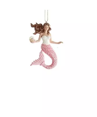 Kurt Adler Mermaid With Ocean Pattern Christmas Ornament Pink Tail Holding Shell • $16.07