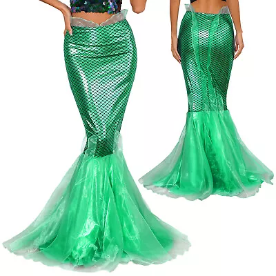 Women's Mermaid Tail Costume Halloween Cosplay Fish Scale Metallic Maxi Skirt • $21.81