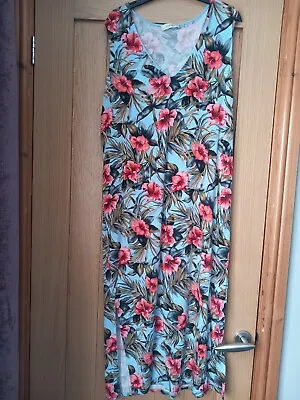 Oasis Blue Floral Print Summer Dress Size Large • £2