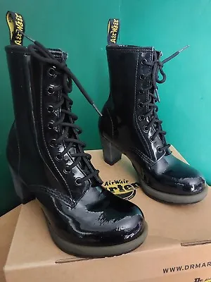 Dr Martens Darcie Heeled Patent Leather Size 5 / 38 Black Boots Boxed Steampunk • £66.95