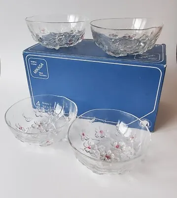 Mikasa Pink Crystal Walther Glas 4  Bowls 5  Flower  Pattern West Germany In Box • $28.98