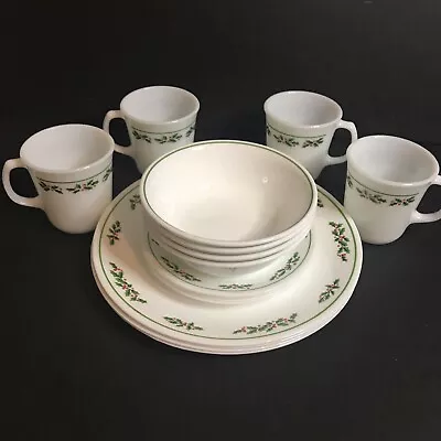 Vintage Corelle WINTER HOLLY Christmas Holiday 16pc SET Dinnerware 1985 USA • $55