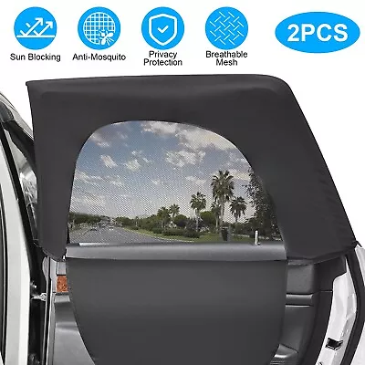 2PCS Car Side Rear Window Screen Mesh Cover Sun Blocked Windshield Zipper Visor • $14.52