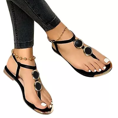 Womens Flats Casual Strap Shoes Summer Flip-Flops Sandals Open Buckle Roman Toe • $18.79