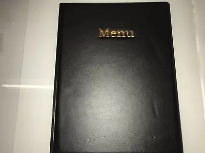  QTY 1 (one)A4 MENU COVER/FOLDER IN BLACK LEATHER LOOK PVC WITH COPPER BLOCKING • £7.30