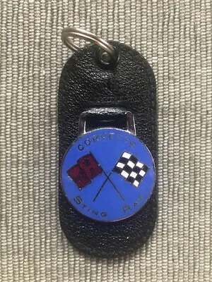 Vintage Leather Car Keychain Vintage Key Ring Corvette Sting Ray Blue NOS • $27