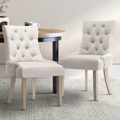 2 PCS Dining Chairs French Provincial Style Tufted Button Design Wooden Legs • $302.95