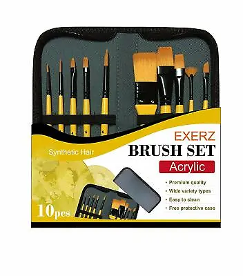 10PCS Artist Paint Brushes Set With Travel Case For Acrylic Watercolour Gouache • £8.99