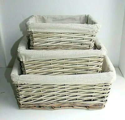 Set Of 3 Lined Wicker Baskets * Coastal Nautical Design   • £17.95