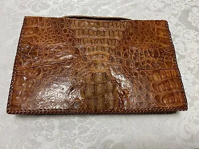 Vintage Alligator Clutch Handbag 12x7.5  Whipstitch & Textural Details 3 Section • $55