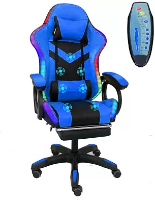 Gaming Office Chair Massage Racing RGB LED Computer Work Seat • $126.95