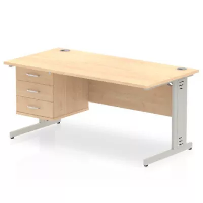 Impulse 1600 Rectangle Silver Cable Managed Leg Desk MAPLE 1 X 3 Drawer Fixed Pe • £365.22