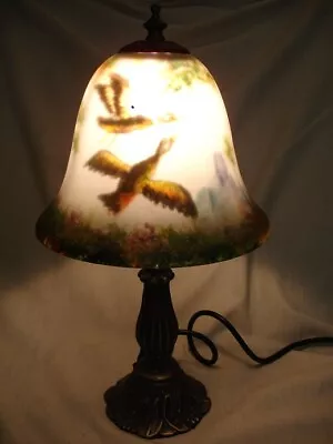 Vintage Table Lamp Hand Painted Glass Shade • £85