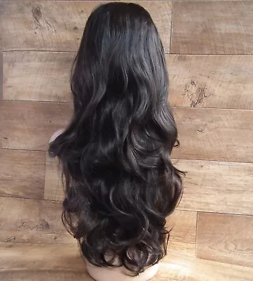 Dark Brown 3/4 Wig Long Wavy Curly Layers Half Wig 303-4 • £21.99