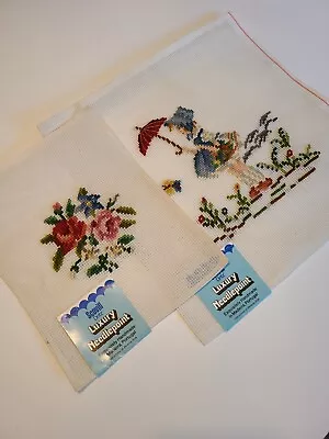 Vtg Dritz Finished Luxury Needlepoint Lot Of 2 Scovill Girl With Umbrella /Roses • $12