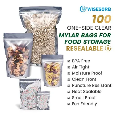 $23.99 • Buy 100pcs Ziplock Mylar Bags For Food Storage With Oxygen Absorbers 10x14 7x10 5x7