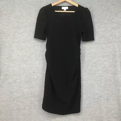 Motherhood Maternity Dress Womens Maternity Short Half Puff Sleeve Black Stretch • $15.99