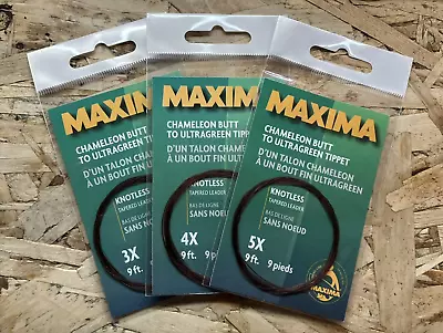  New  Maxima Knotless Tapered Leaders  Chameleon Ultragreen Tippet 3x 4x 5x • $25.95
