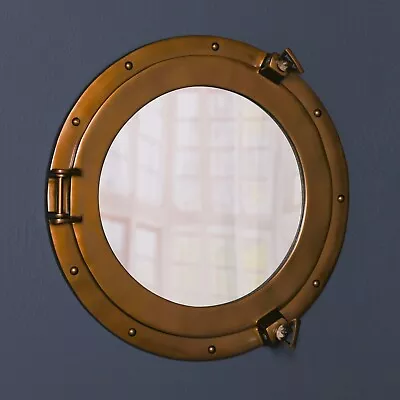 Large Metal Nautical Ship Style Antique Brass Bathroom Porthole Wall Mirror • £68