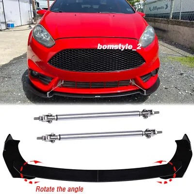 Gloss Black Front Bumper Lip Spoiler Splitter+Strut Rods For Ford Fiesta S SE ST • $95.11