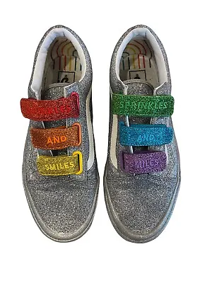Vans Old Skool V Flour Shop Women's 9.5 Glitter Rainbow New Shoes Silver Red • $90
