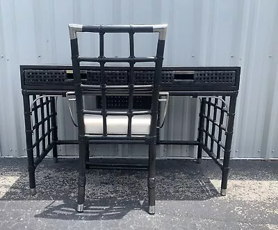 $599 • Buy Black Washed Bamboo Desk And Chair With Metal Accents