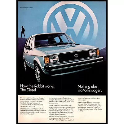 1982 VW Volkswagen Rabbit Diesel Vintage Print Ad Blue Navy Horizon Wall Art • $10.97