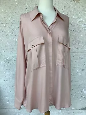 New Zara Button Up Shirt Women XL Blush Pink Viscose Oversized Relaxed Flowy • $35