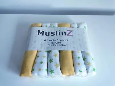 New MUSLINZ Set Of 6 X Soft 100% Pure Cotton Muslin Squares 70x70cm • £9.50