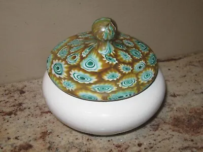 Antique FRATELLI TOSO Murano Satin Glass Millefiori Round Lid On Ceramic Dish • $59.99