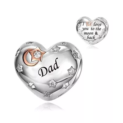 S925 Silver & Rose Gold Love You To Moon & Back DAD Charm -YOUnique Designs • $36.99