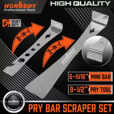 2-Piece Pry Bar Crowbar Set Flat 9-1/2  Mutifunctional 8 In 1 Chisel Nail Puller • £8.99