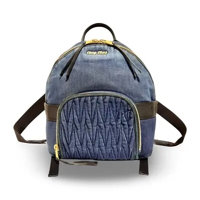 Miu Miu MATELASSE Backpack Denim Leather Indigo Blue • $379