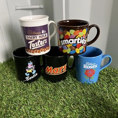 £19.99 • Buy Sweets Promotional Mugs X 5 Job Lot Smarties Mars Roses Dairy Milk, Bertie Retro