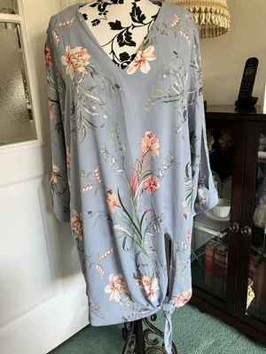 £0.99 • Buy Ladies Blue Floral Tie Front Top/Blouse With Slit Sleeves Size 22