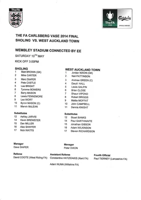 £3 • Buy Teamsheet - Sholing V West Auckland Town 2013/14 FA Vase Final @ Wembley