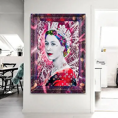 Queen ELizabeth Graffiti Street Art Picture Framed Wall Canvas Or Poster Print • £59.99