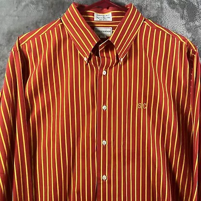 Maus & Hoffman Shirt Mens XL Orange Yellow Striped Egyptian Cotton Button Down • $24.98