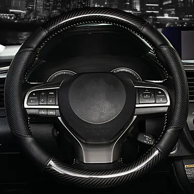 Carbon Fiber Car Steering Wheel Cover Black Leather Breathable Anti-slip 15'' & • $13.99