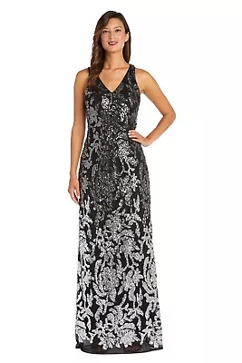 R&M Richards Black/Gunmetal Front And Back Ombre Embellished Sequin Column Dress • $52