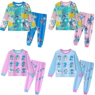 Kids Lilo & Stitch Cartoon T-shirt Pant Sportwear Pyjamas Set Nightwear Gifts AU • $22.99