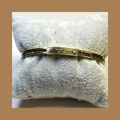 Michael Kors Women Gold Tone Brown Crystal Pave Slim 6.63  Bangle Bracelet • $28